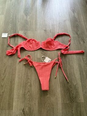 monday swimwear azalea pink clovelly top + palma bottoms bikini set medium large